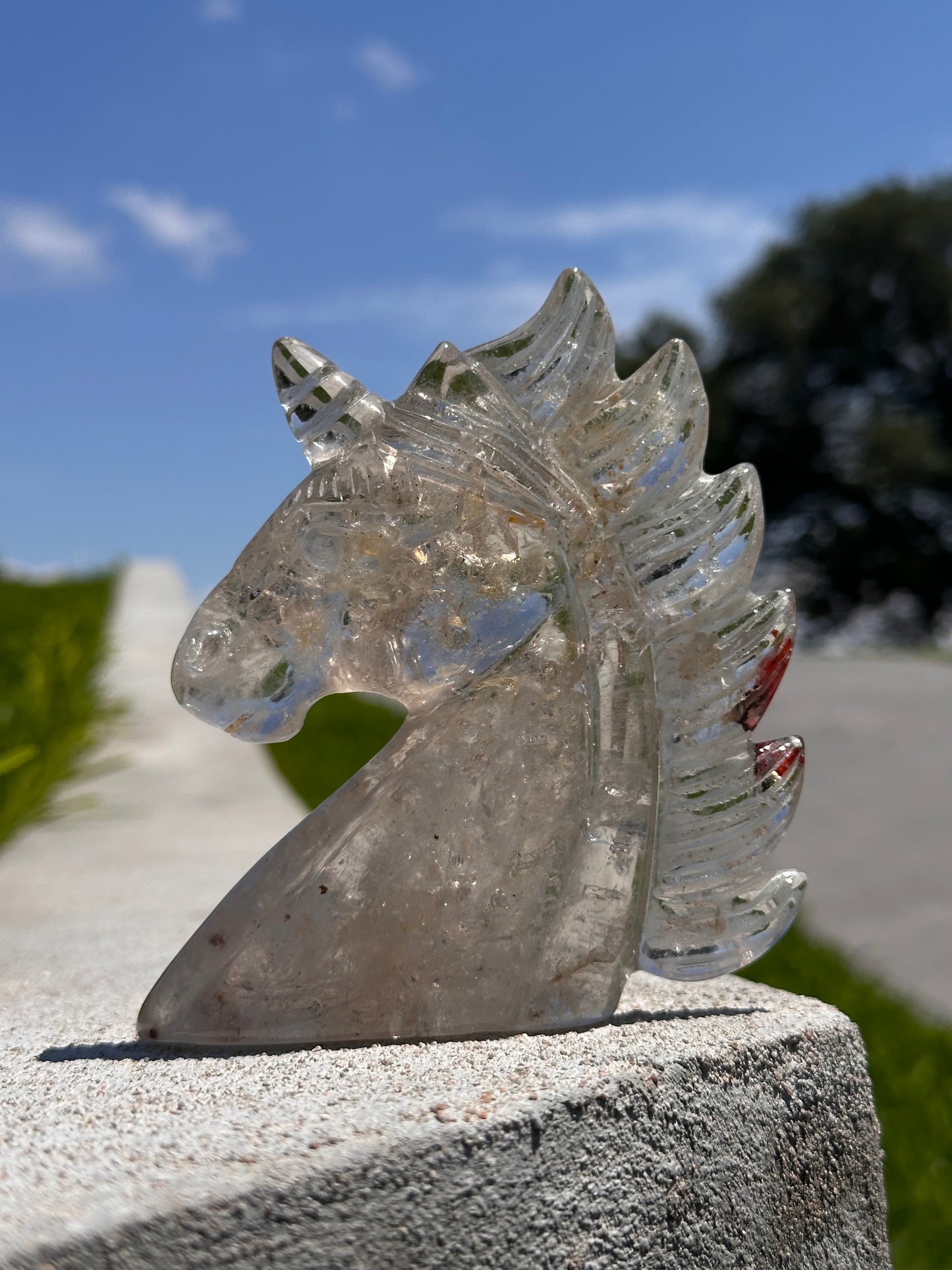 Unicorn Carving with Hematoid Inclusions and Rainbows