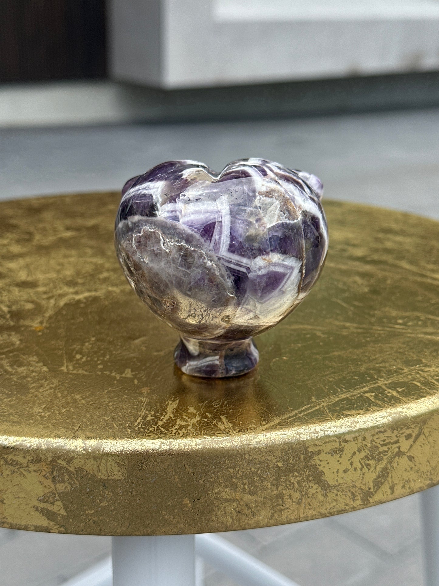 Chevron Amethyst Alien Carving with Labradorite Eyes