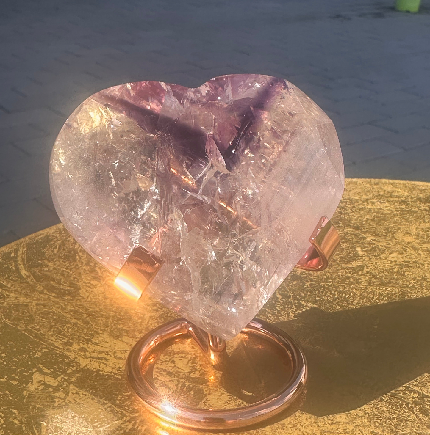 Quartz Heart with Amethyst Phantoms and Rainbows