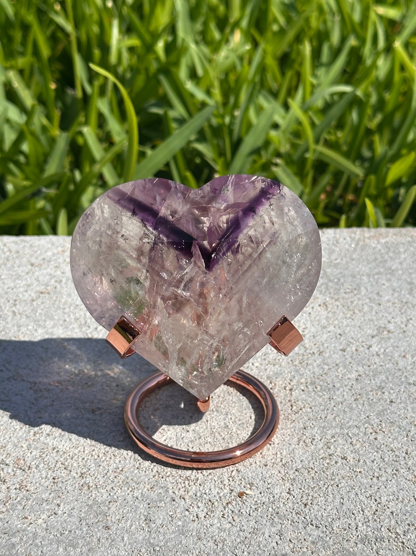 Quartz Heart with Amethyst Phantoms and Rainbows