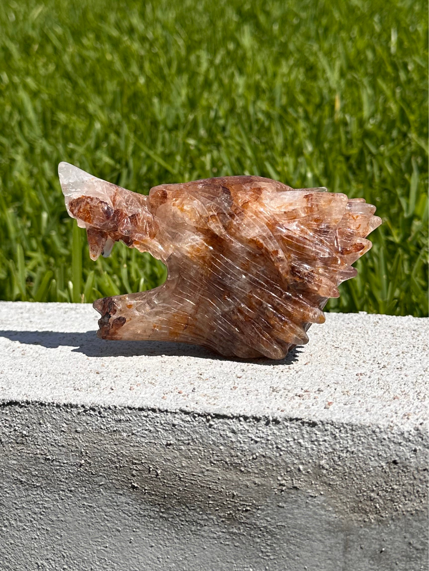 Golden Healer Quartz Wolf Head Carving