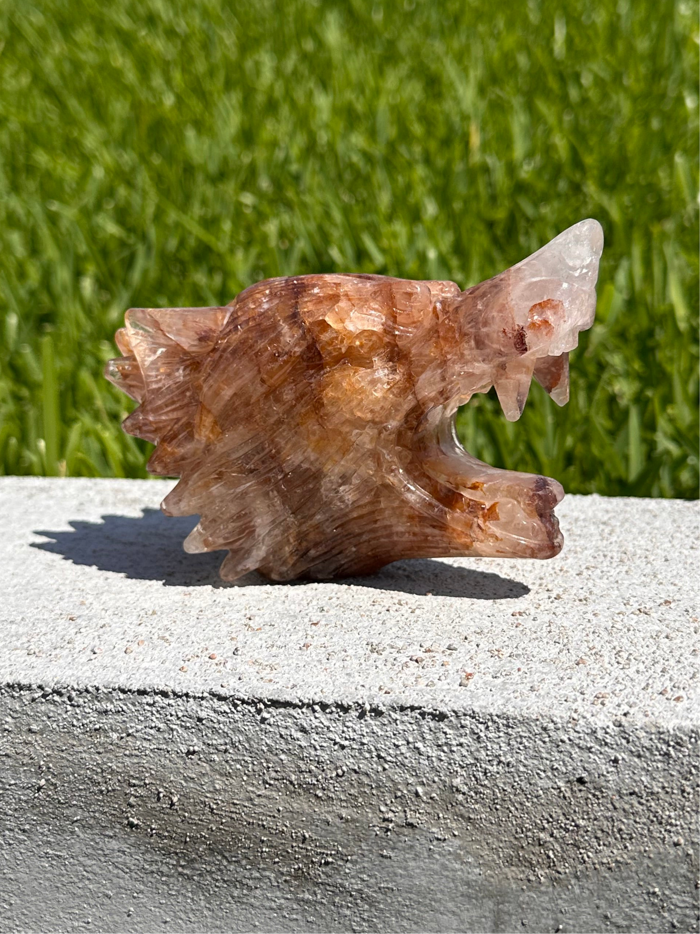 Golden Healer Quartz Wolf Head Carving