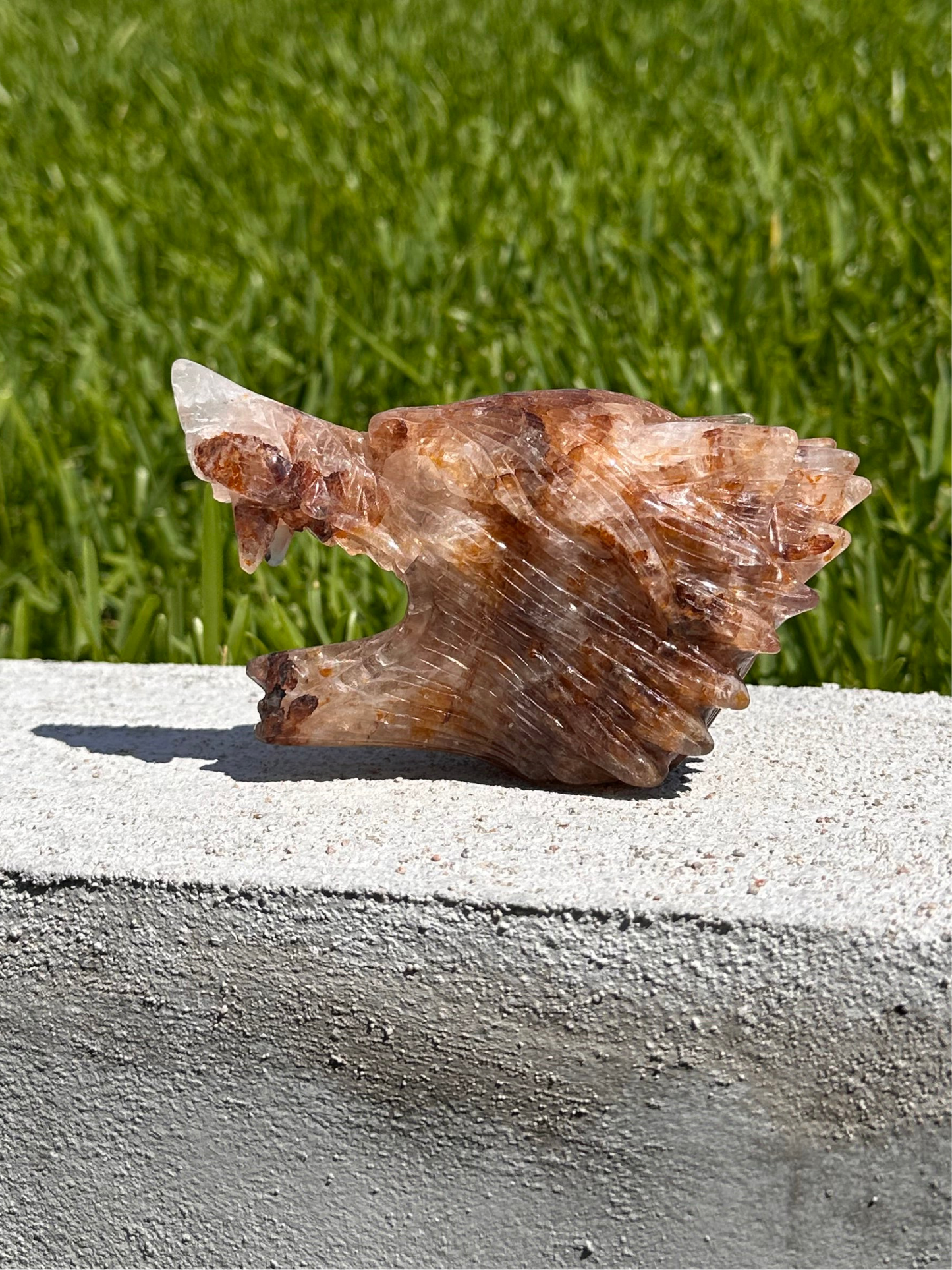 Golden Healer Quartz Wolf Head Carving