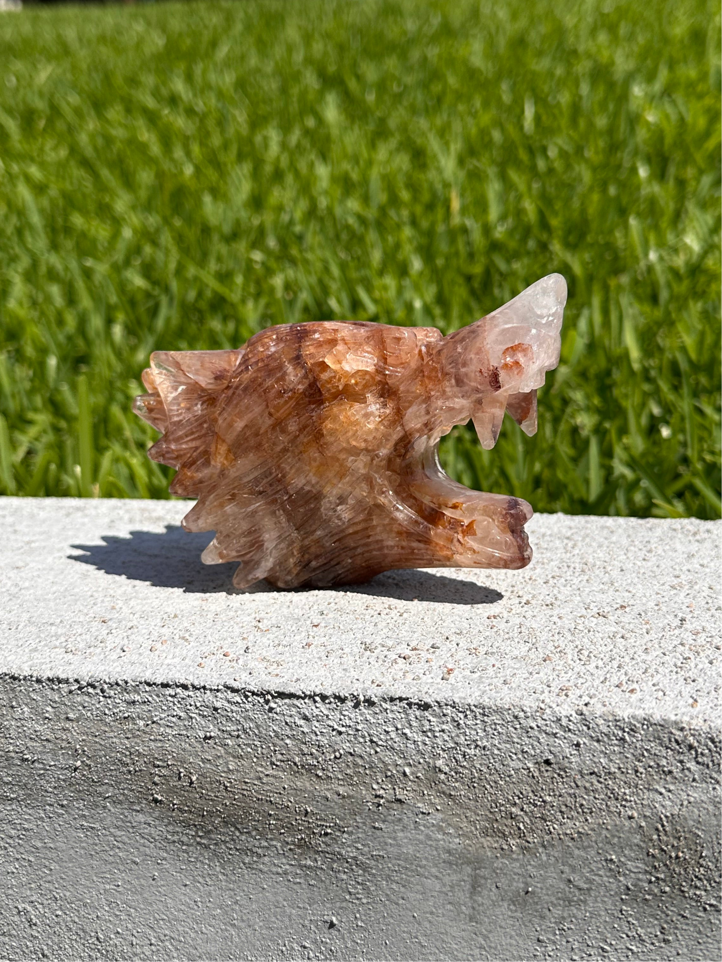 Golden Healer Quartz Wolf Head Carving