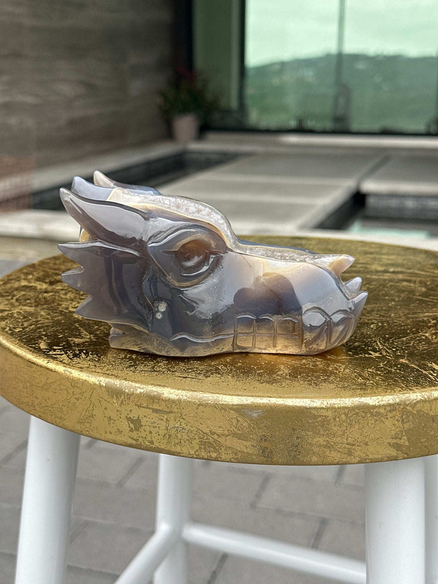 Blue Chalcedony Agate with Druzy Dragon