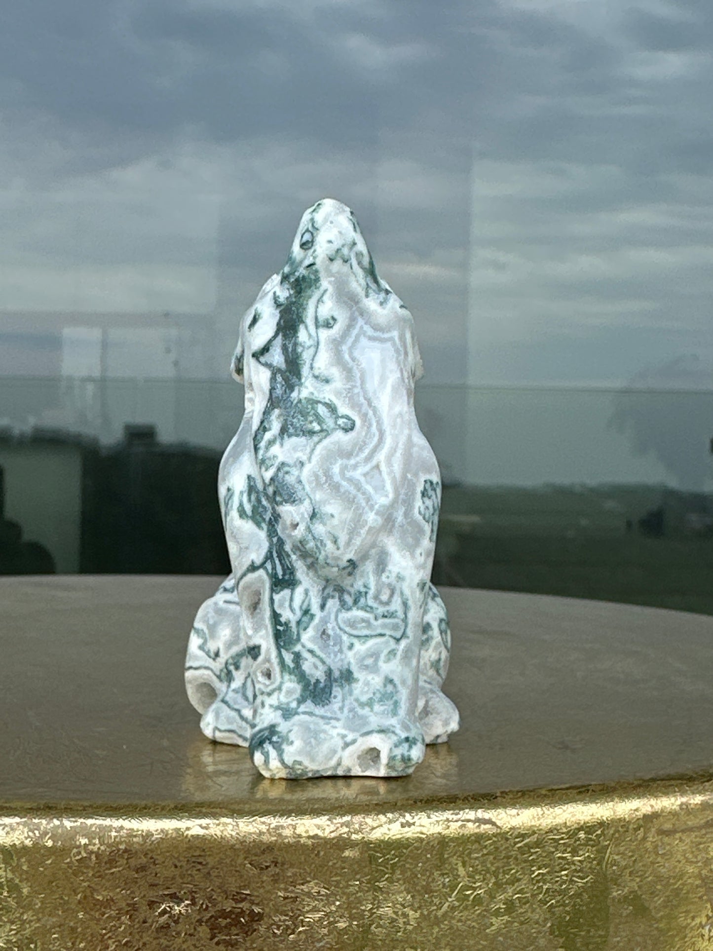 Tree Agate With Druzy Howling Wolf