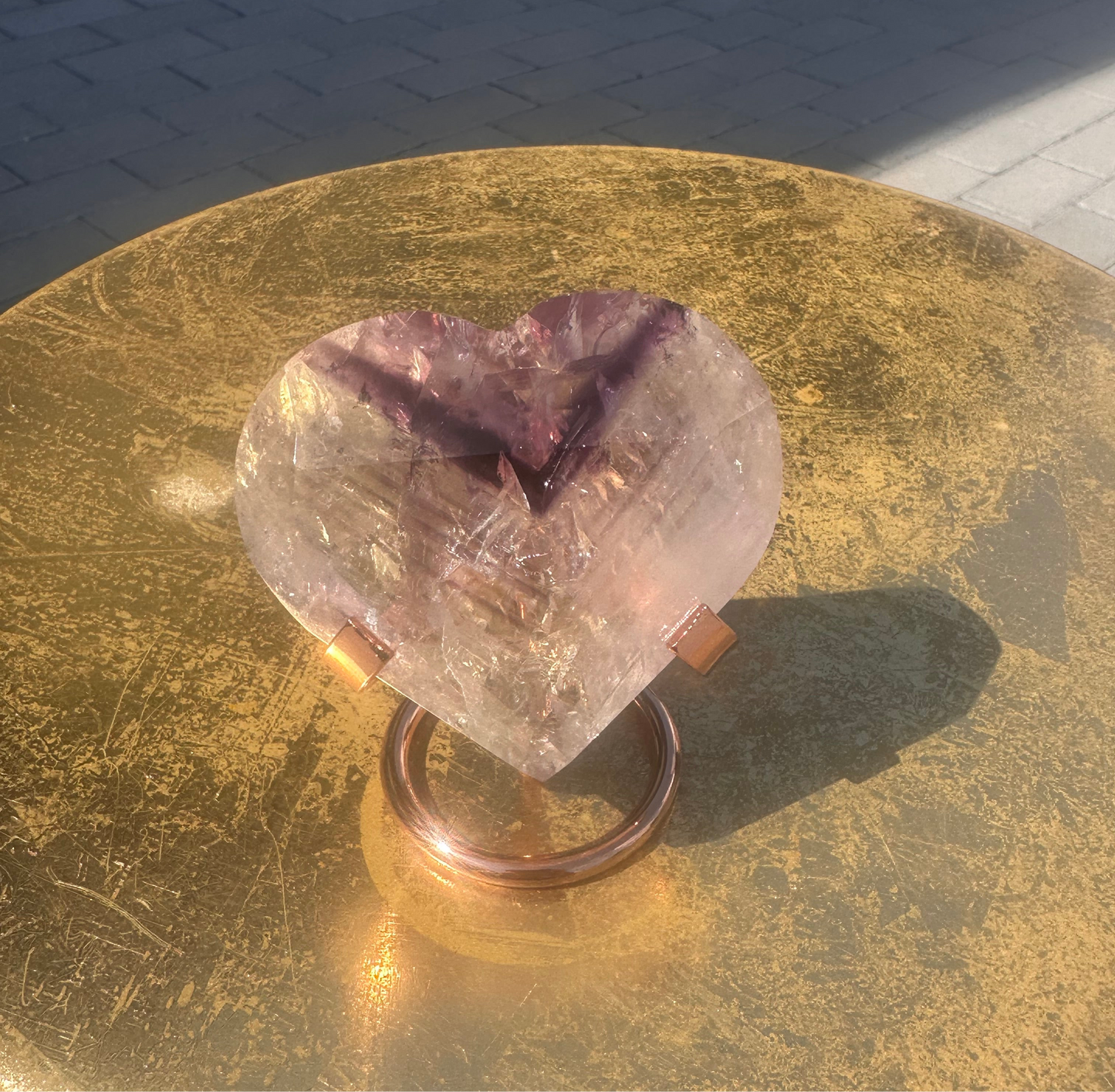 Quartz Heart with Amethyst Phantoms and Rainbows