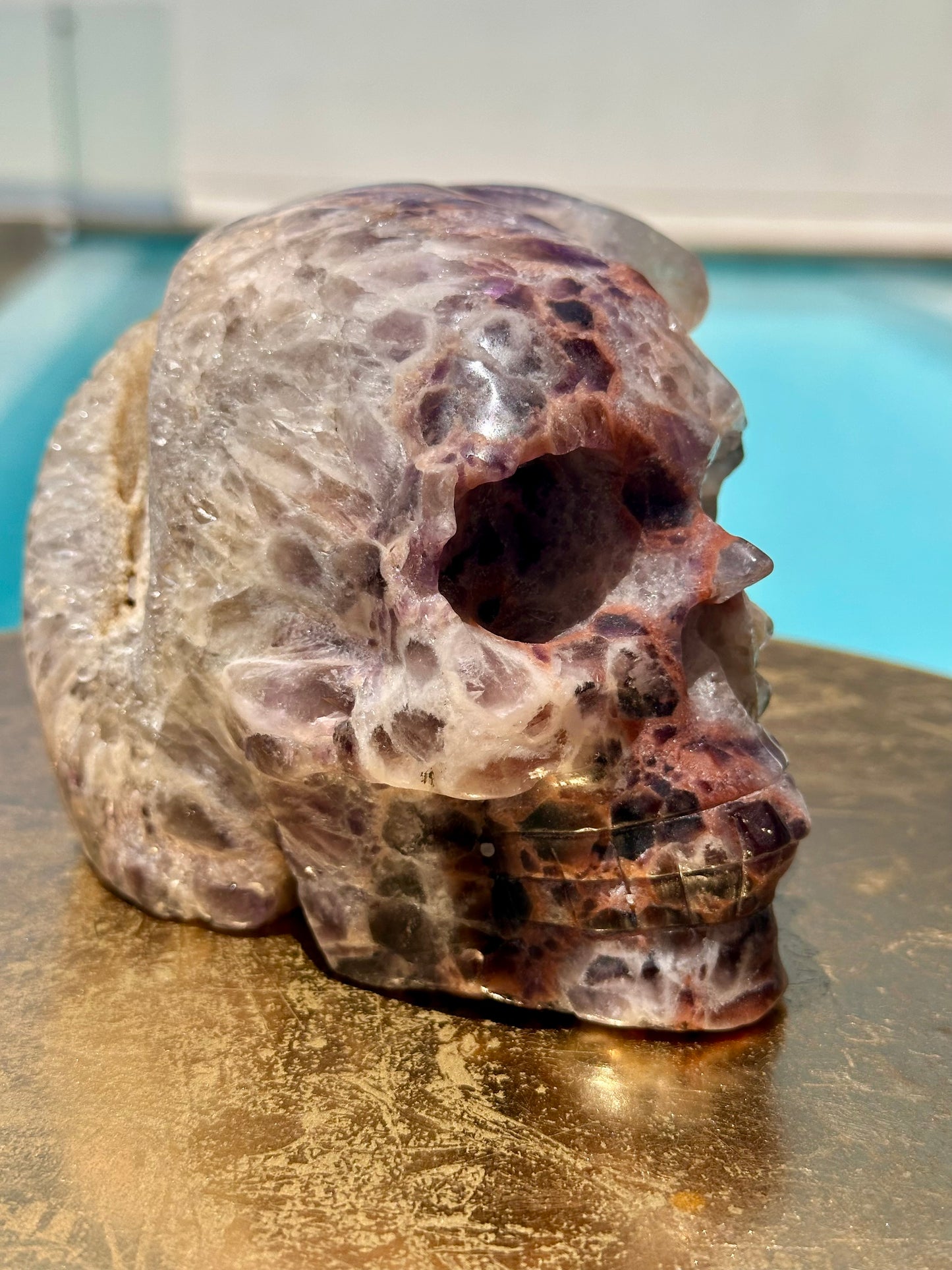Multiple Pointed Red Hematoid Included Amethyst Skull