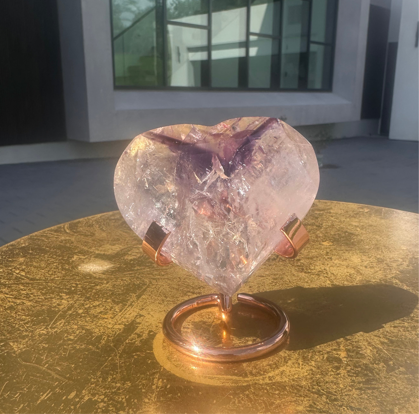 Quartz Heart with Amethyst Phantoms and Rainbows