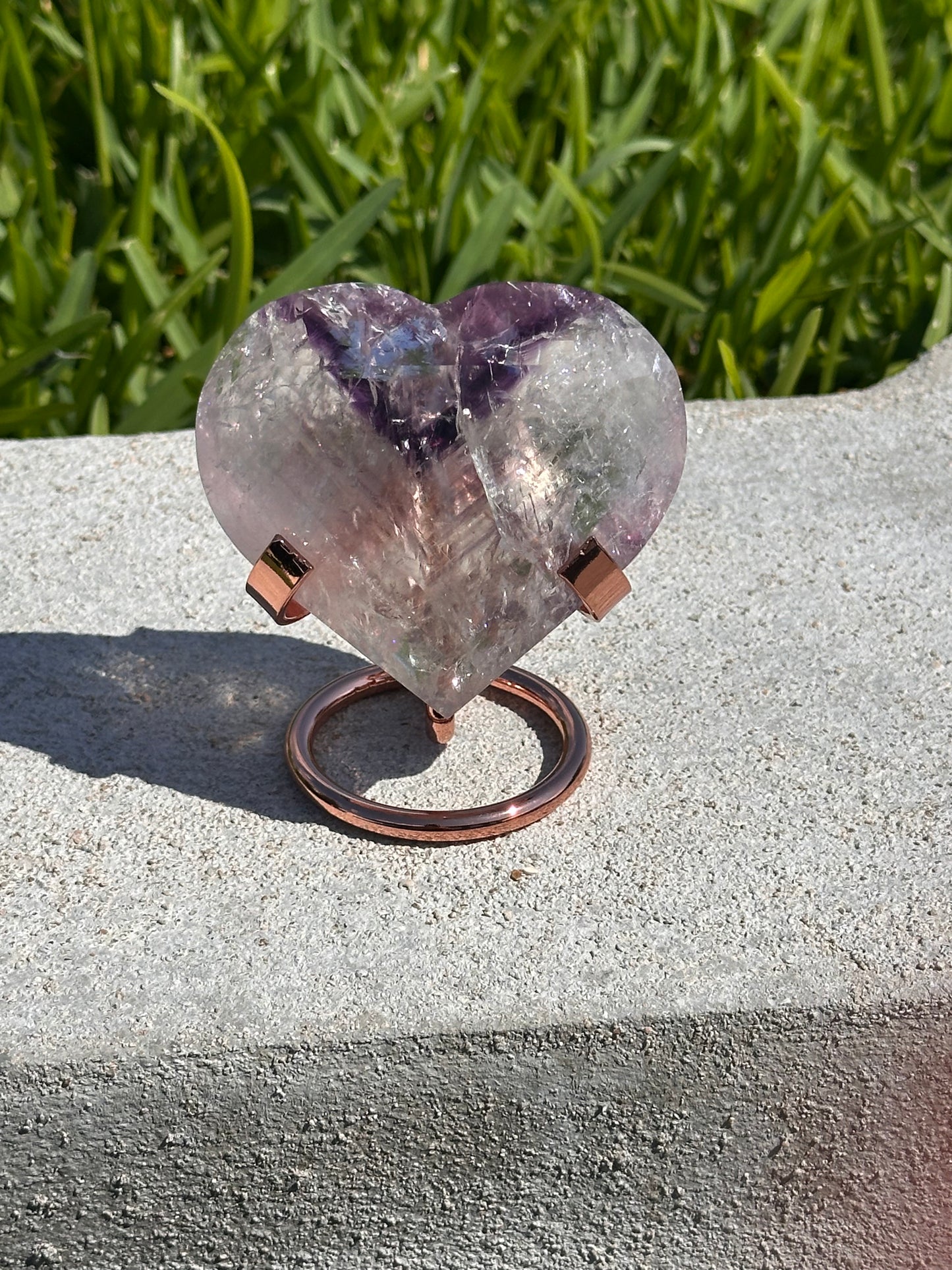 Quartz Heart with Amethyst Phantoms and Rainbows