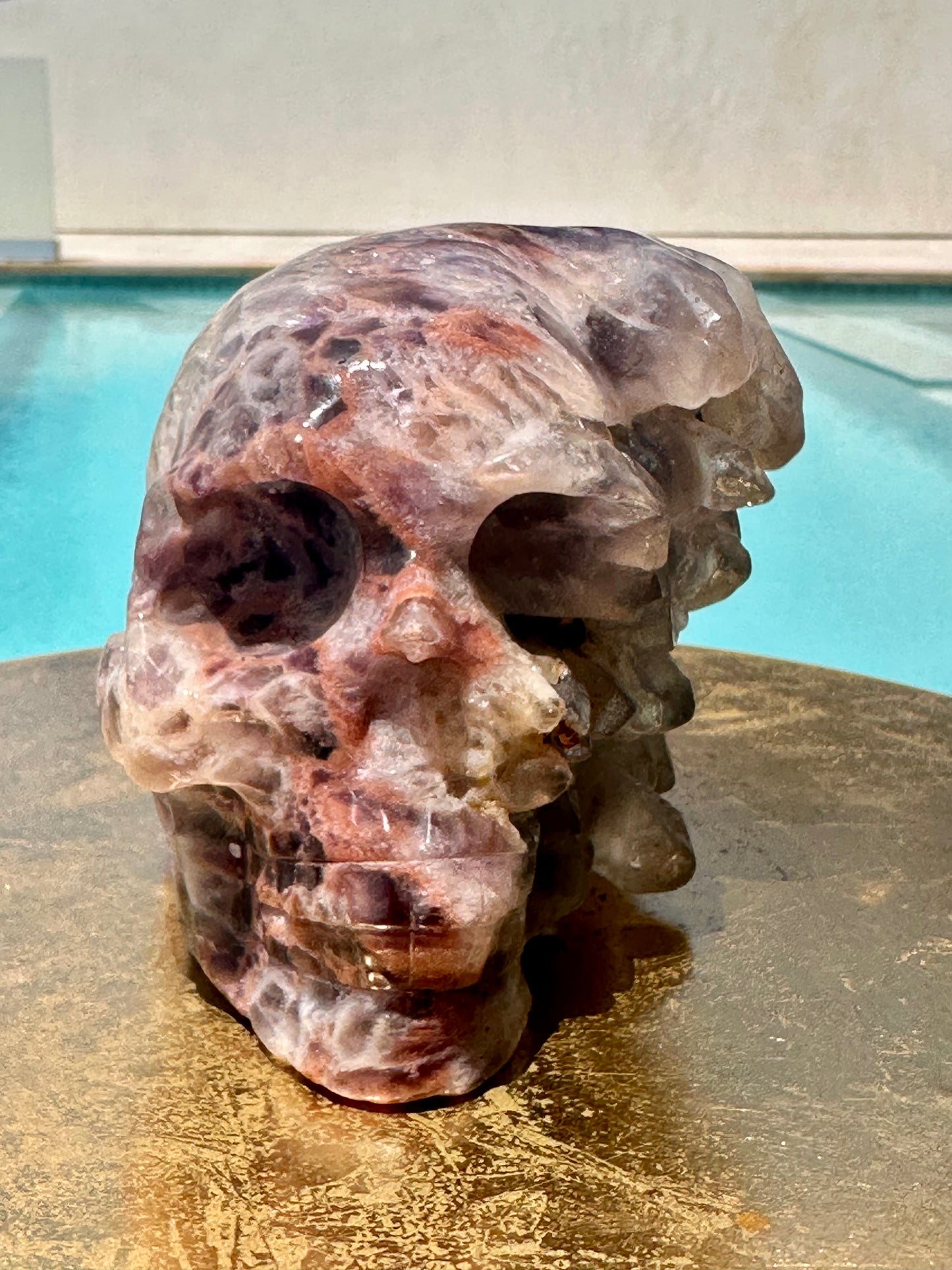 Multiple Pointed Red Hematoid Included Amethyst Skull