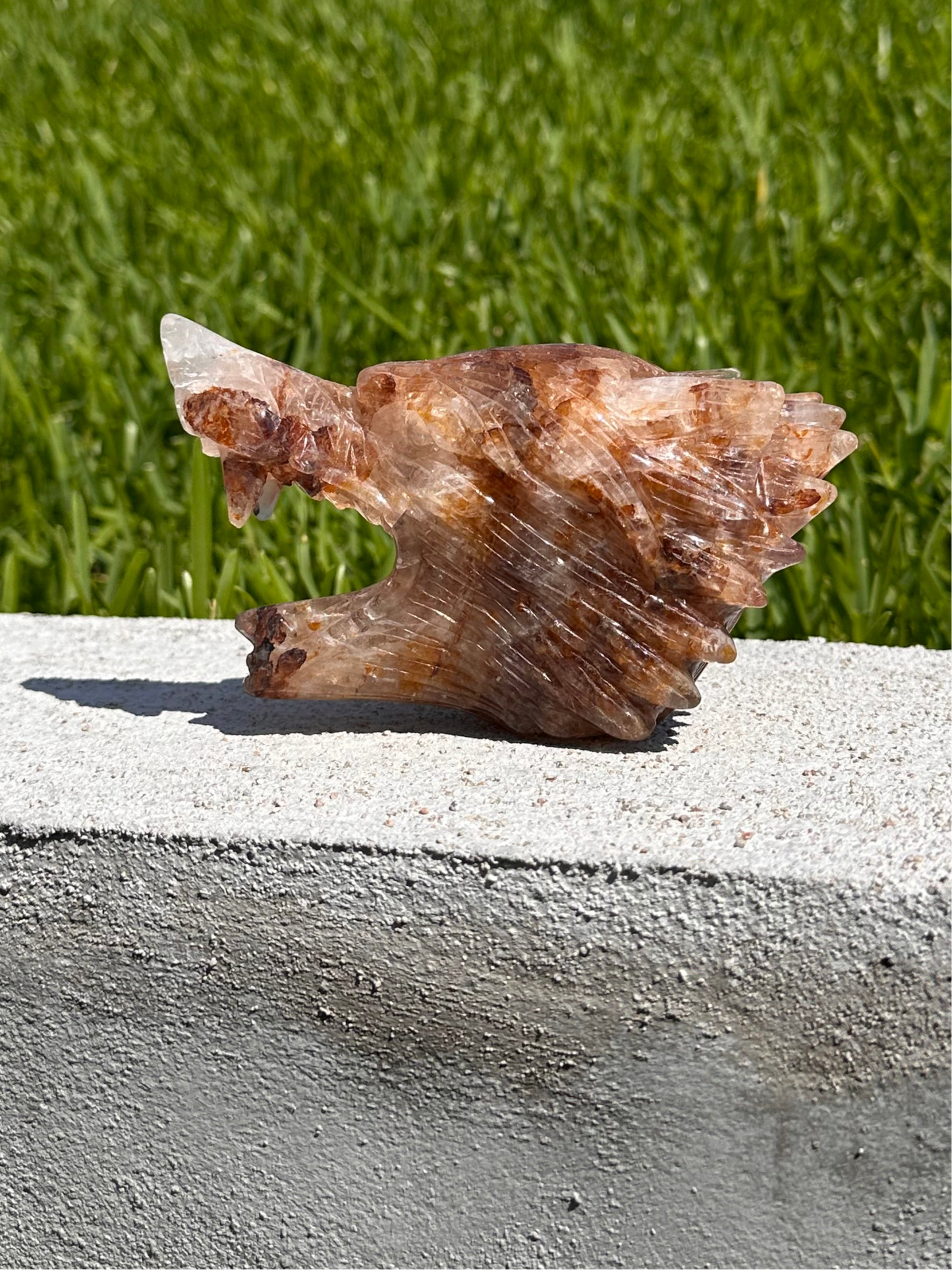 Golden Healer Quartz Wolf Head Carving