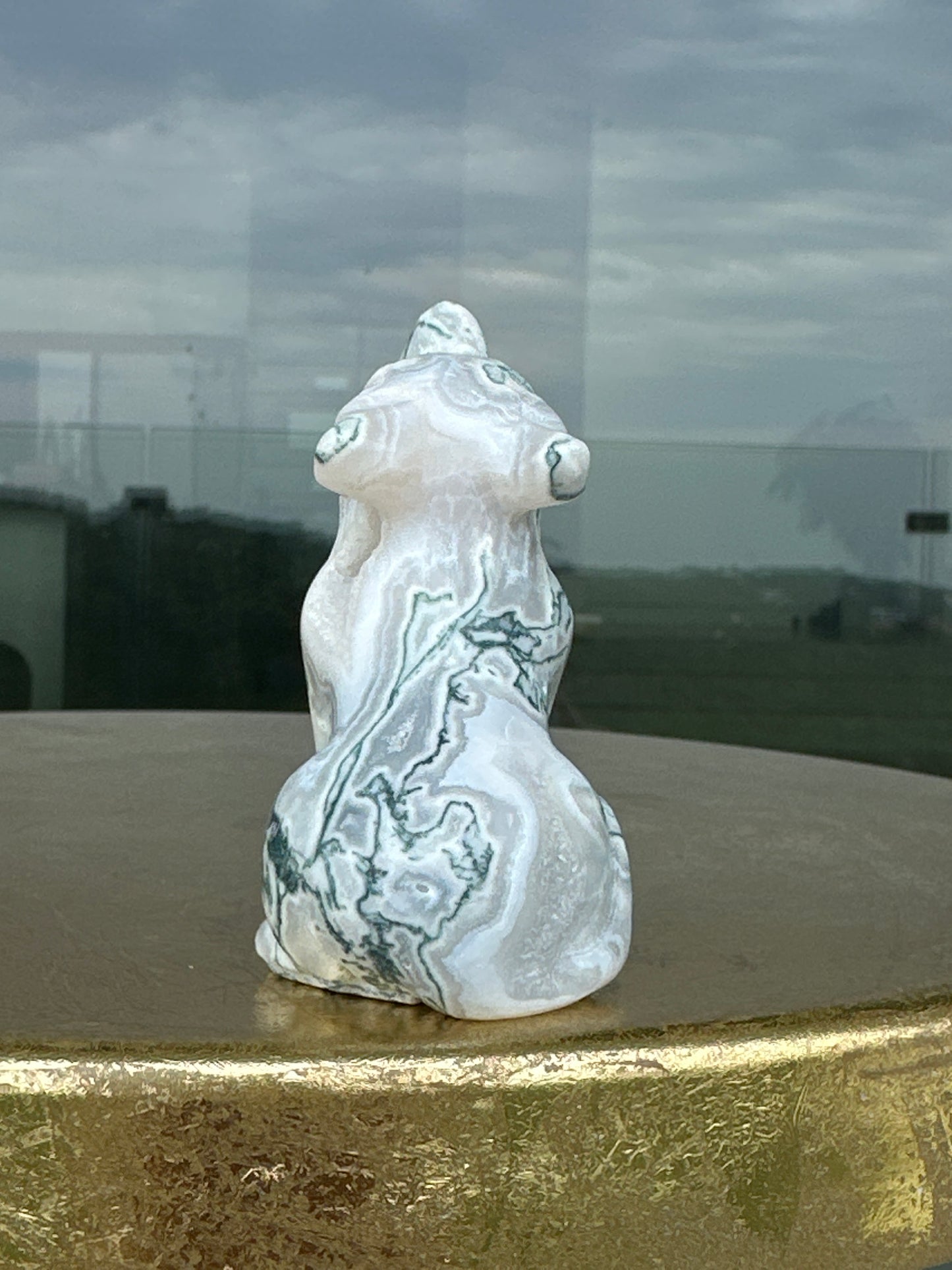 Tree Agate With Druzy Howling Wolf