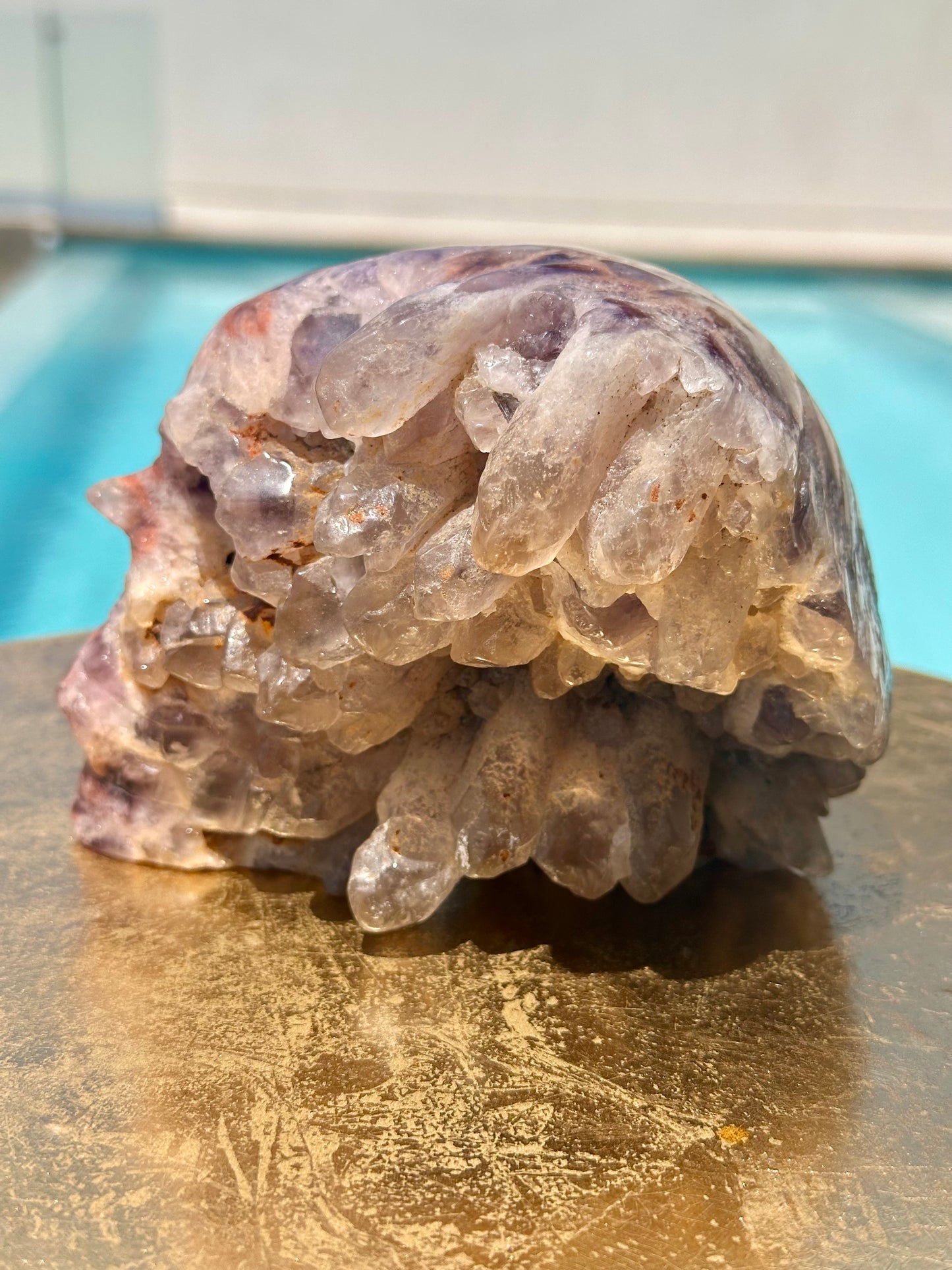 Multiple Pointed Red Hematoid Included Amethyst Skull