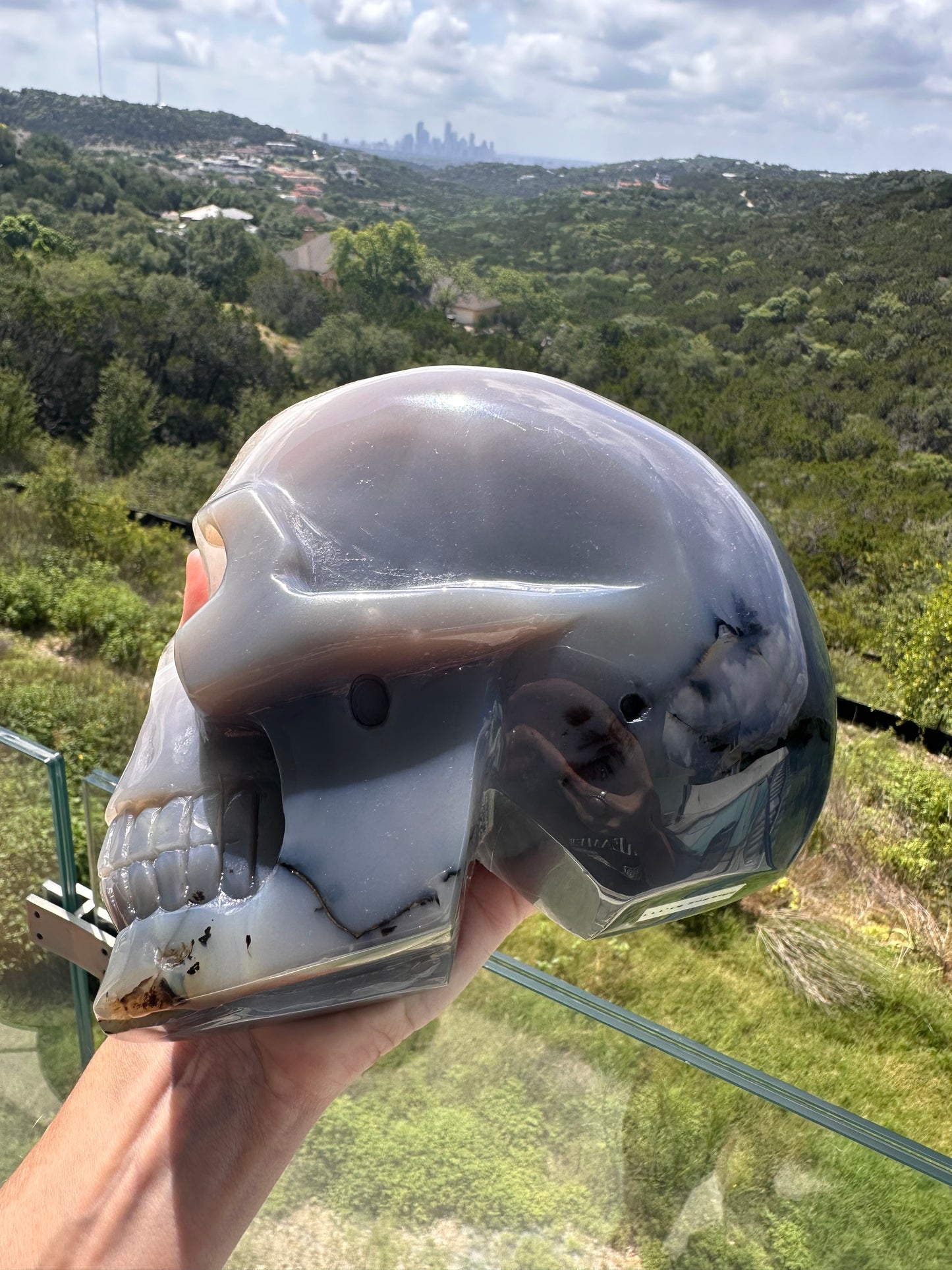 Rare Blue Lace Agate Skull with a Large Amethyst Cave Over 5 LBS