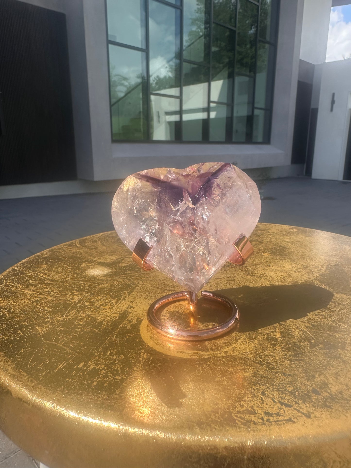Quartz Heart with Amethyst Phantoms and Rainbows