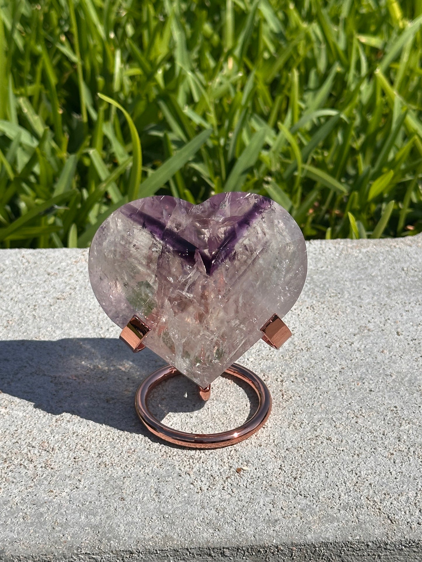 Quartz Heart with Amethyst Phantoms and Rainbows