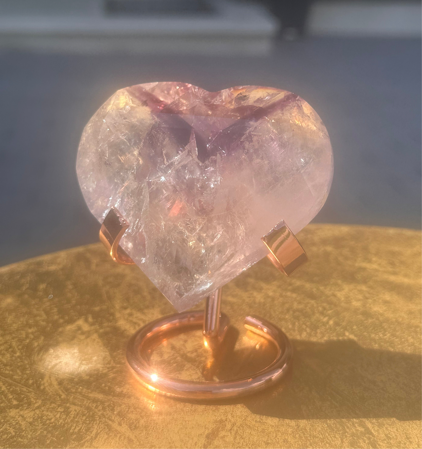 Quartz Heart with Amethyst Phantoms and Rainbows
