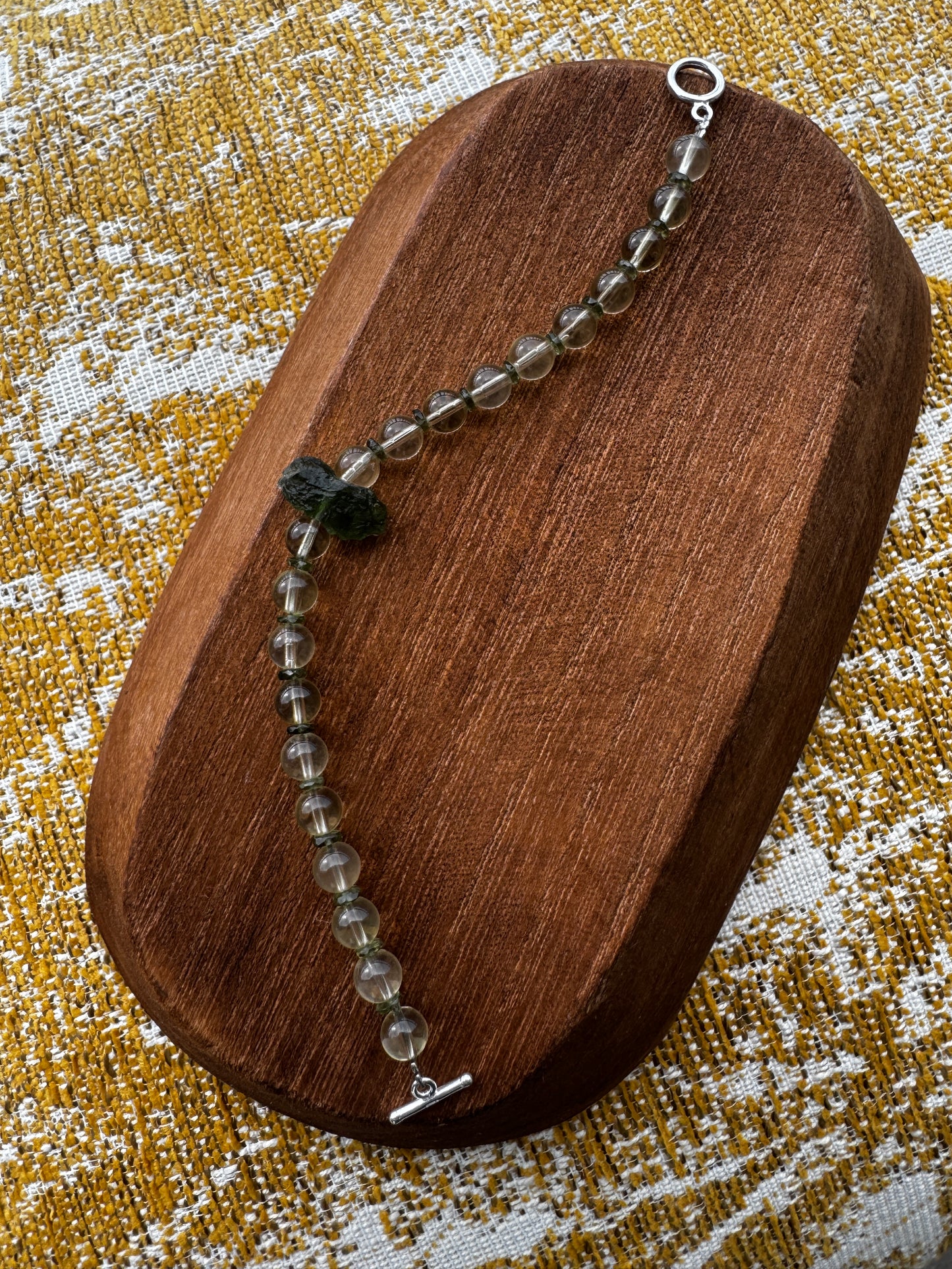 TMB Premium Moldavite Libyan Desert Glass Tektite Bracelet with Sterling Silver Toggle