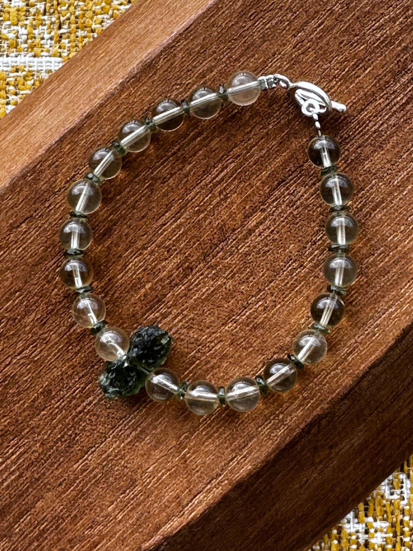 TMB Premium Moldavite Libyan Desert Glass Tektite Bracelet with Sterling Silver Toggle