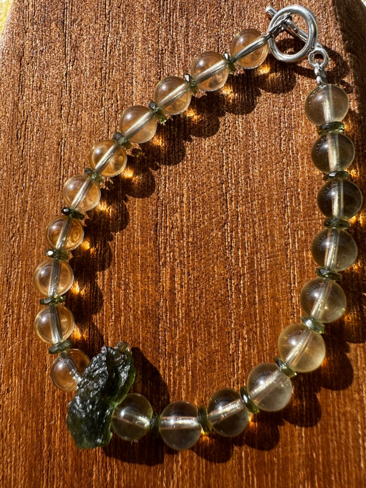 TMB Premium Moldavite Libyan Desert Glass Tektite Bracelet with Sterling Silver Toggle
