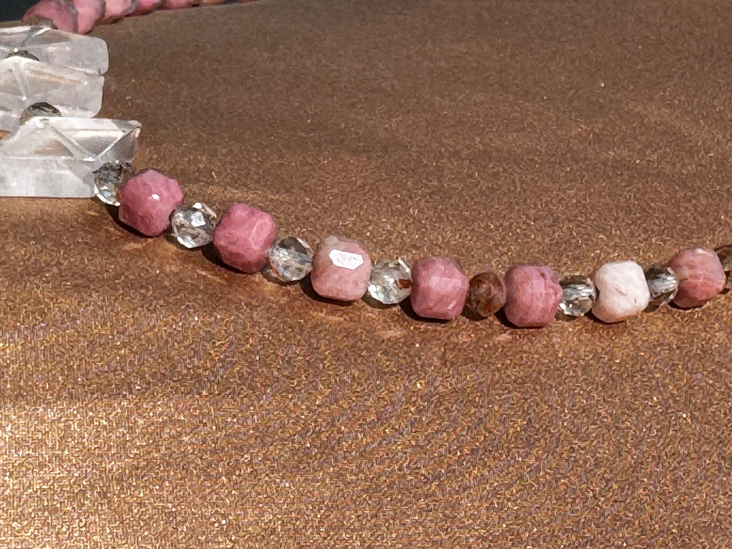 TMB Necklace Girasol Quartz Pink Opal Rutilated Quartz .925 Metallic Clasp