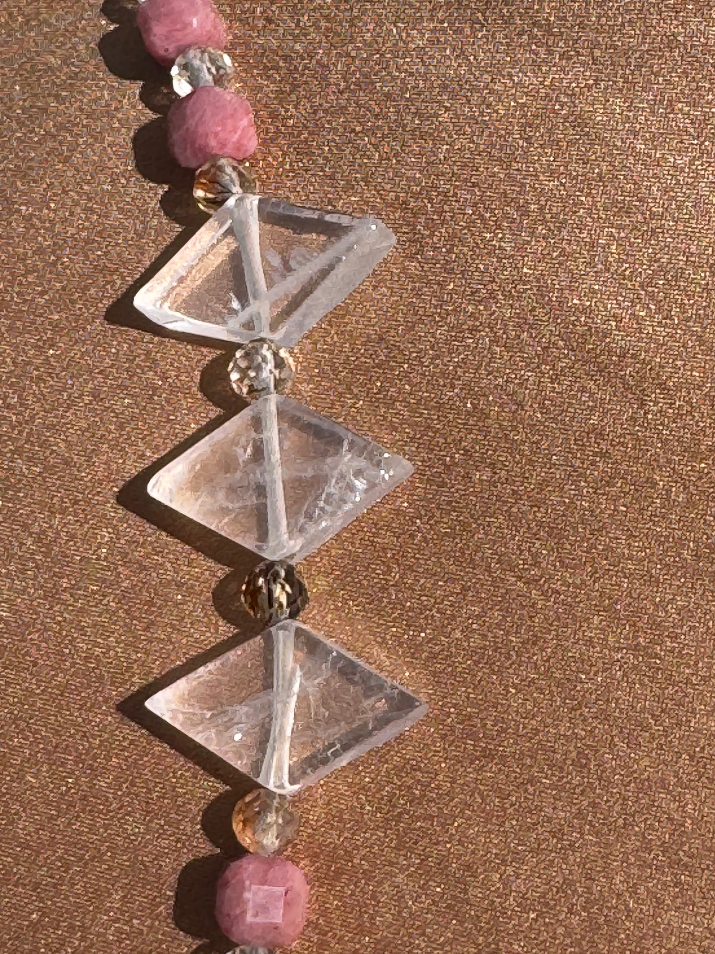 TMB Necklace Girasol Quartz Pink Opal Rutilated Quartz .925 Metallic Clasp