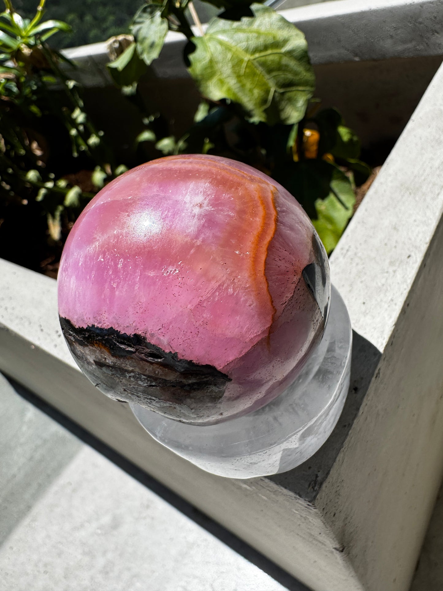 Glowing Shades of Pink and Orange Aragonite & Magnetite Sphere 214 Gram Sphere