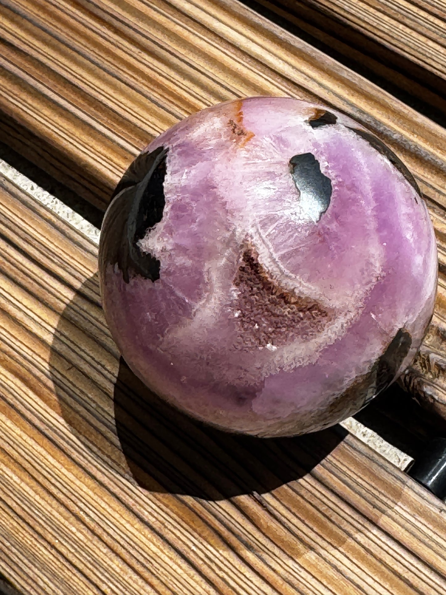 Pink Aragonite & Magnetite Grounding Love in the Heart Sphere 355 Grams