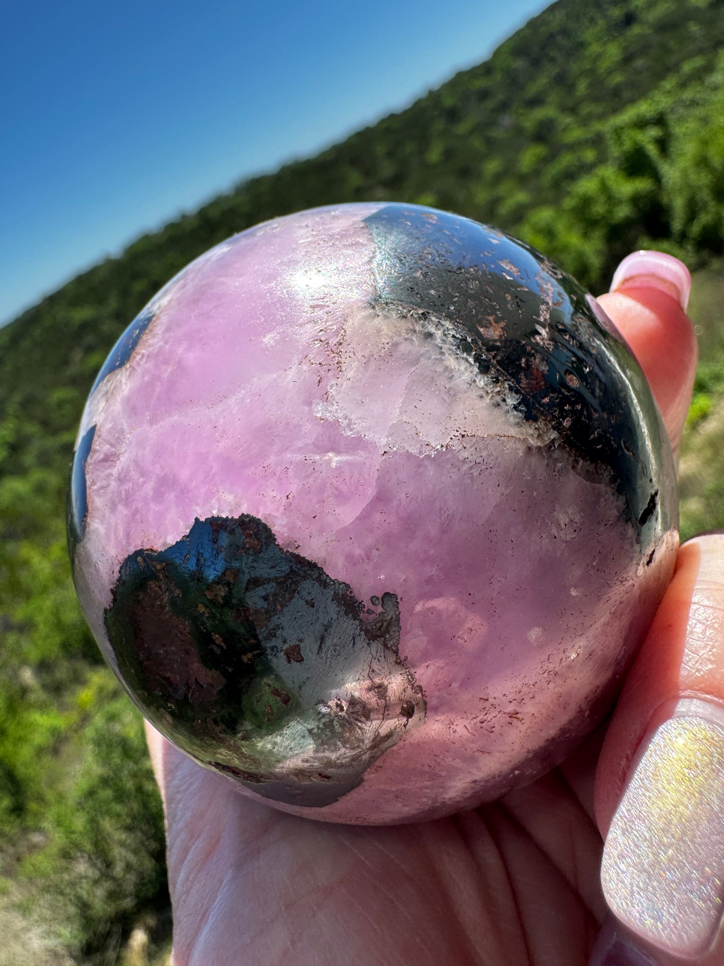 RARE Pink Aragonite & Magnetite Large 665 Gram Sphere
