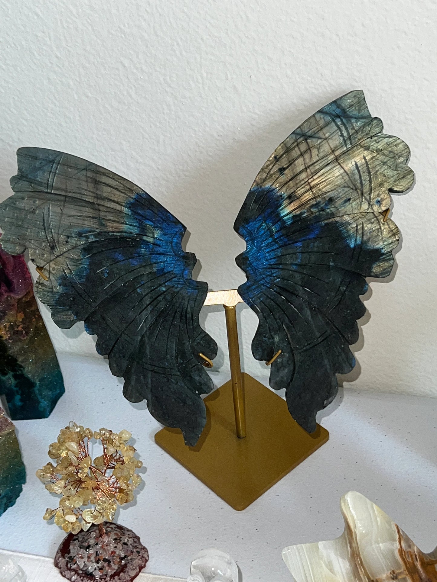 Ultra Flash Labradorite Giant Butterfly Wings with Free Stand