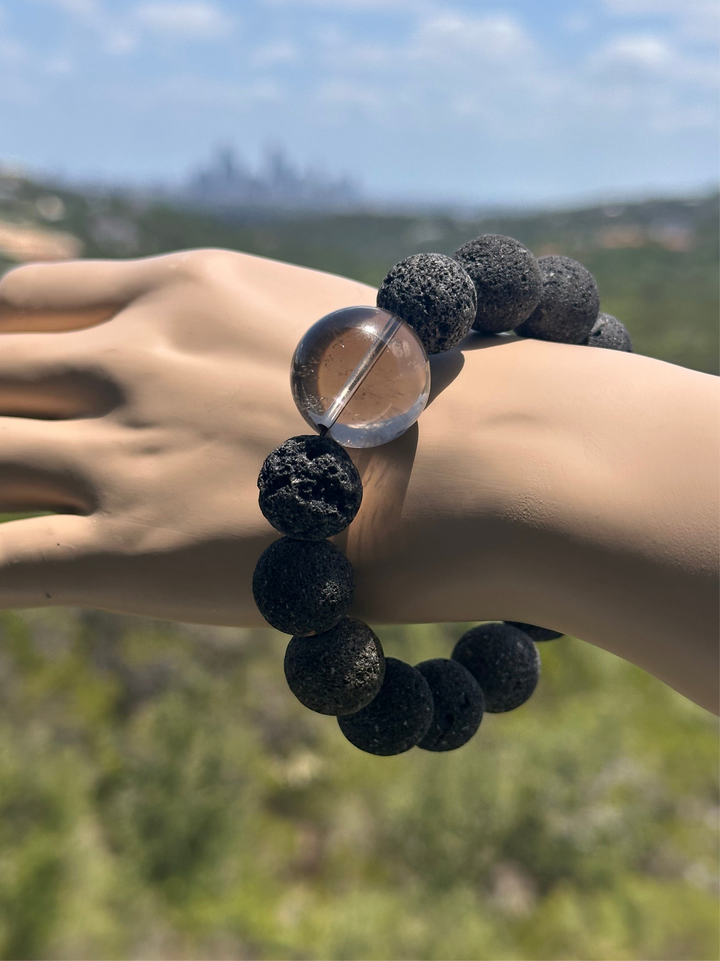 TMB Men's Bracelet Black Lava and Smoky Quartz