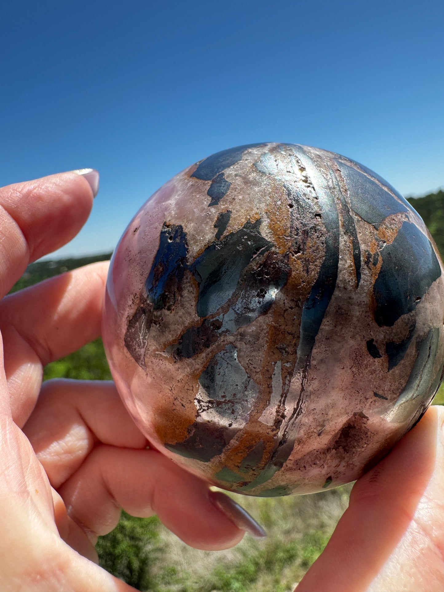 Sexy Pink Aragonite & Magnetite Druzy Cave Sphere 613 Grams