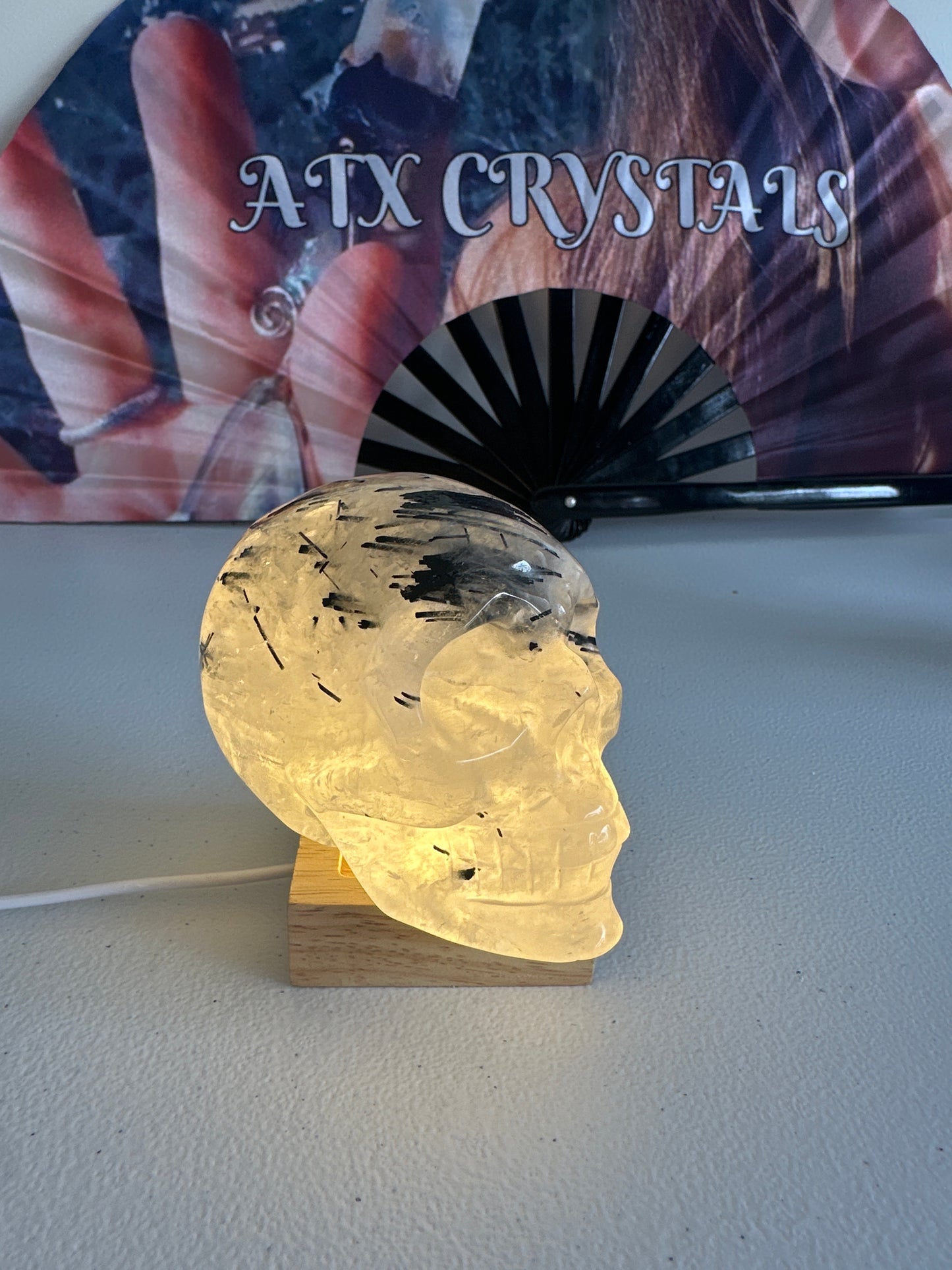 Clear Quartz Skull With Black Tourmaline Rods