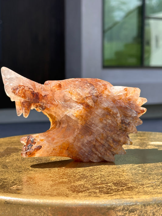 Golden Healer Quartz Wolf Head Carving