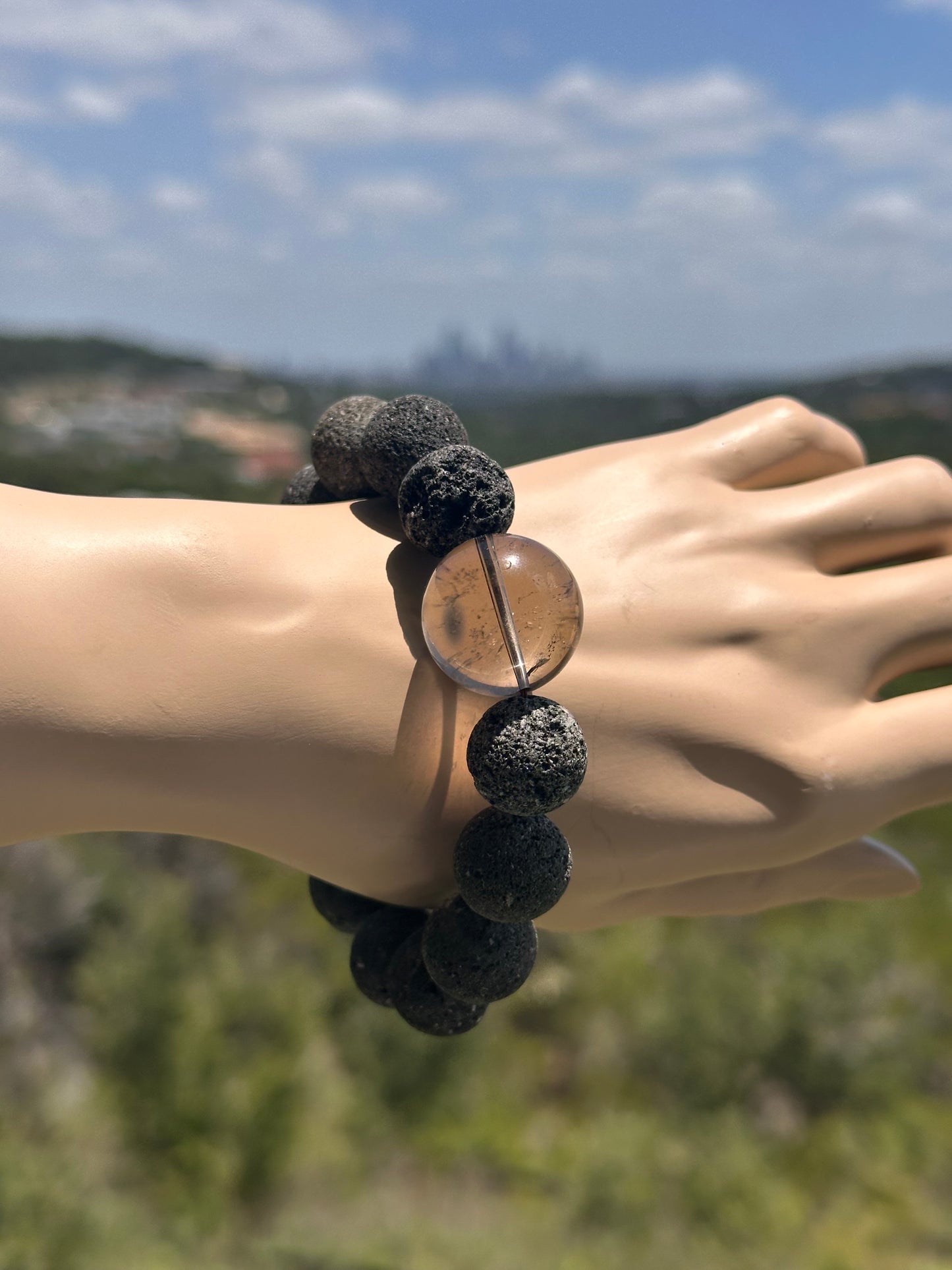 TMB Men's Bracelet Black Lava and Smoky Quartz