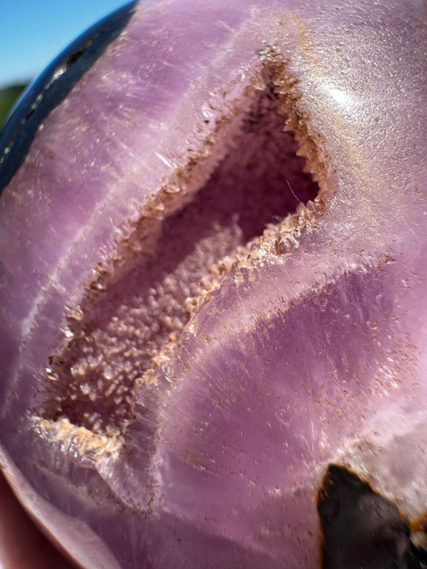 Sexy Pink Aragonite & Magnetite Druzy Cave Sphere 613 Grams