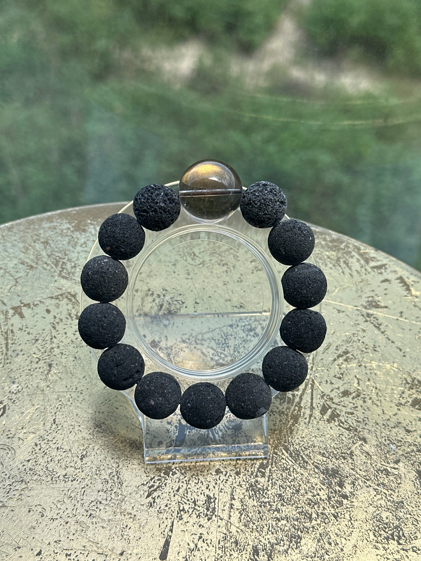 TMB Men's Bracelet Black Lava and Smoky Quartz