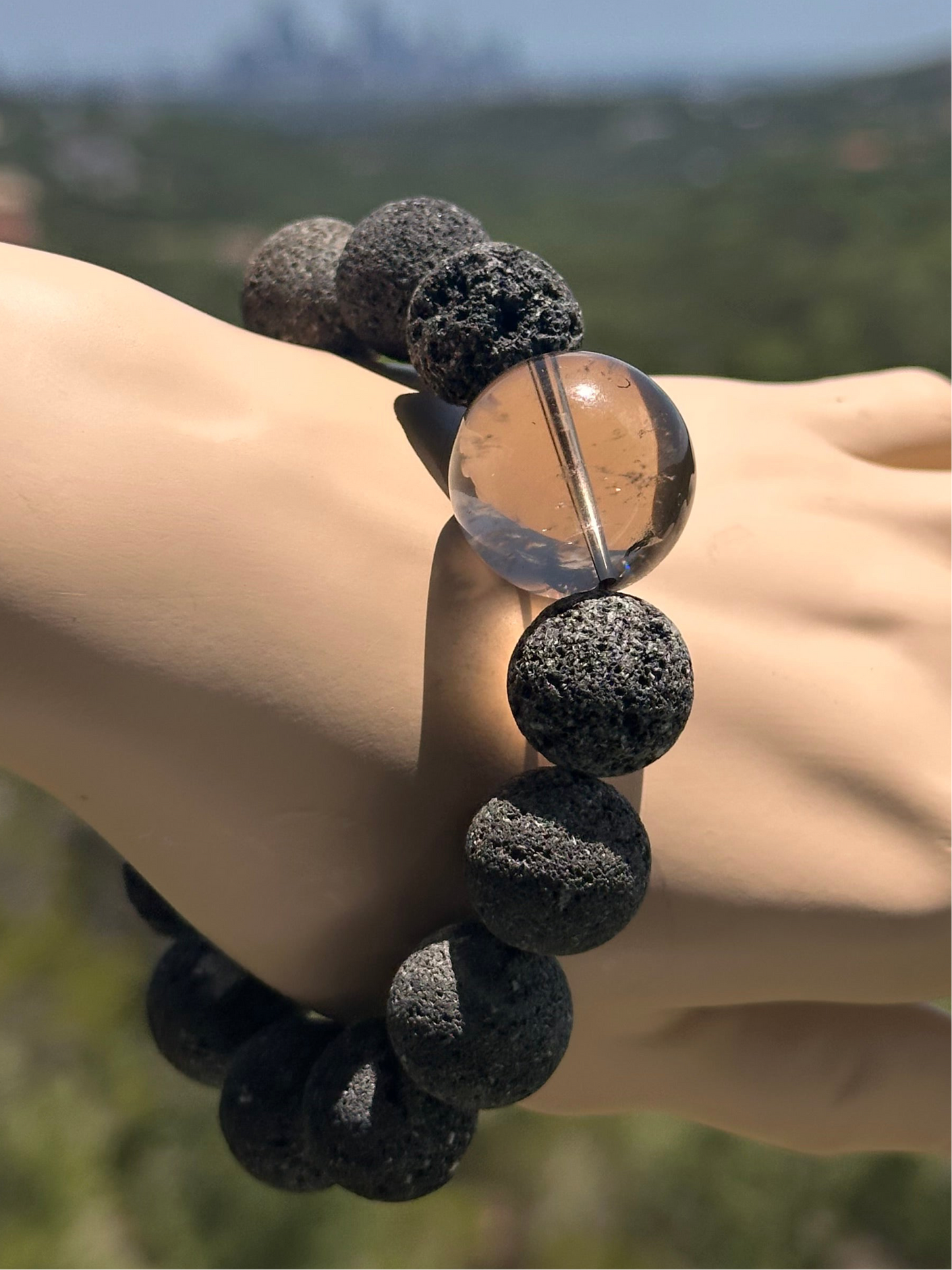 TMB Men's Bracelet Black Lava and Smoky Quartz