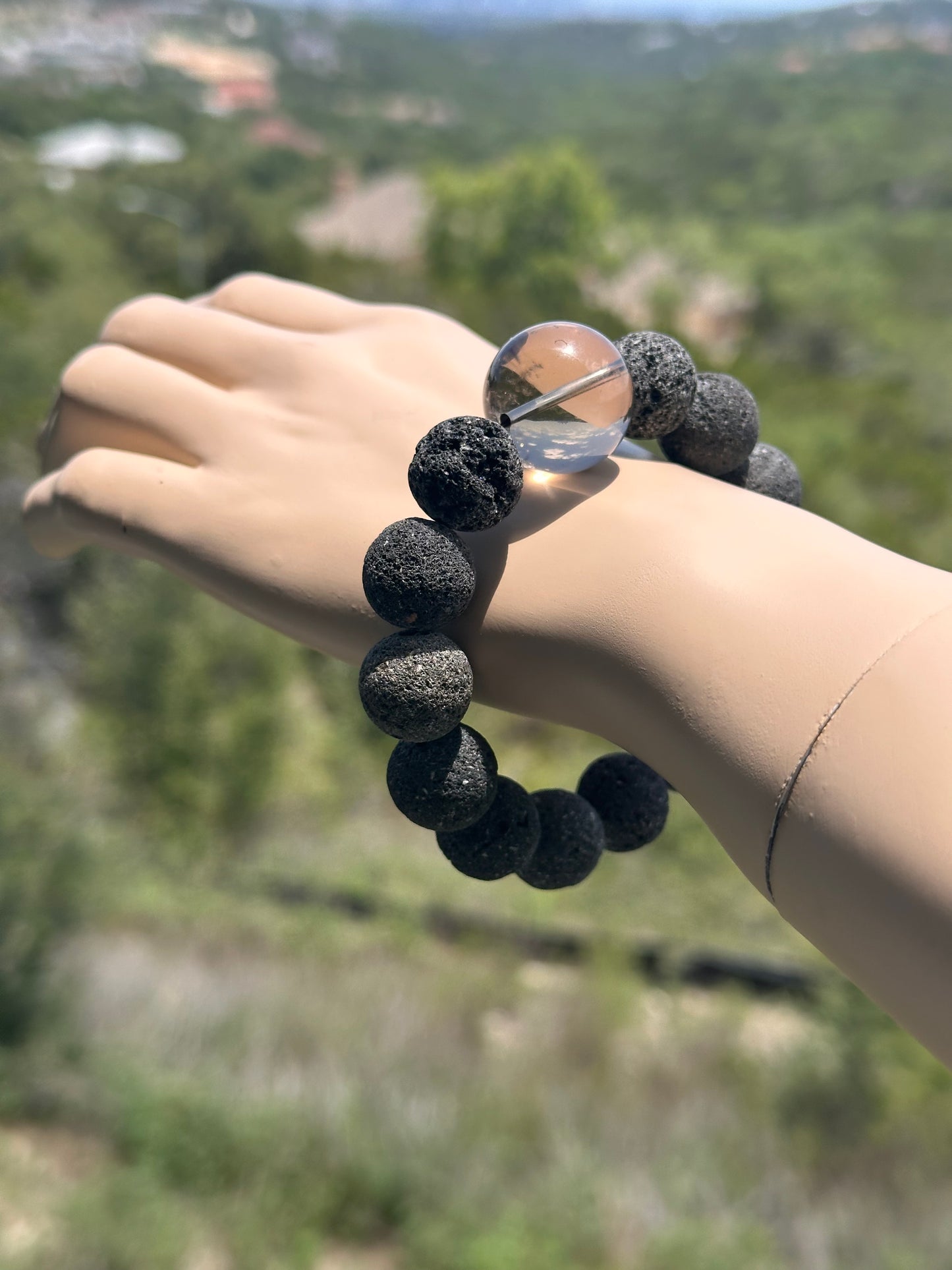 TMB Men's Bracelet Black Lava and Smoky Quartz