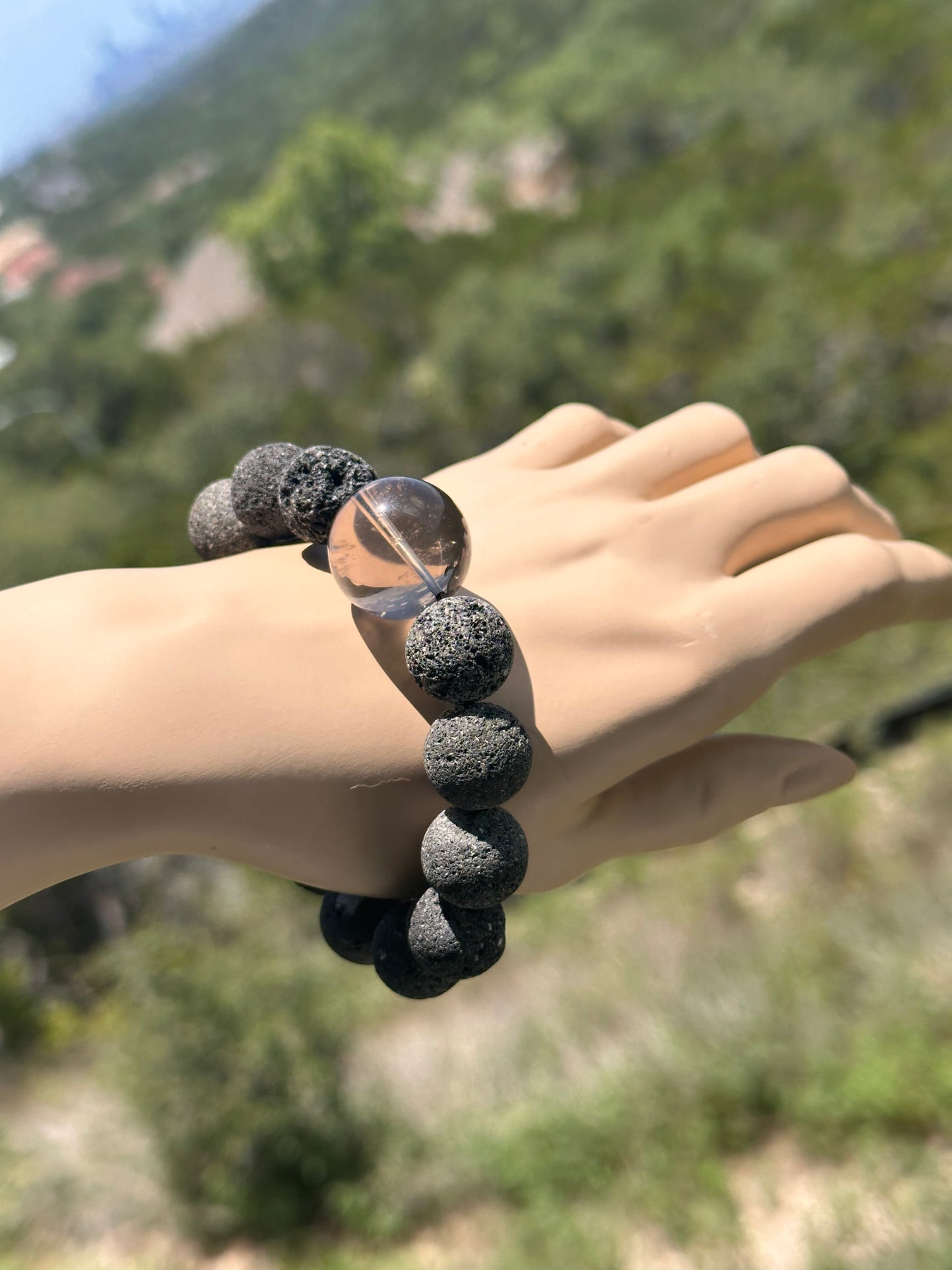 TMB Men's Bracelet Black Lava and Smoky Quartz