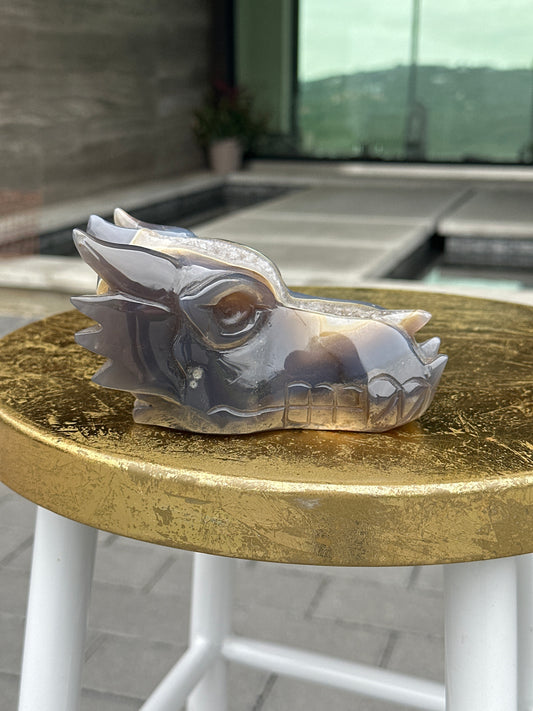Blue Chalcedony Agate with Druzy Dragon