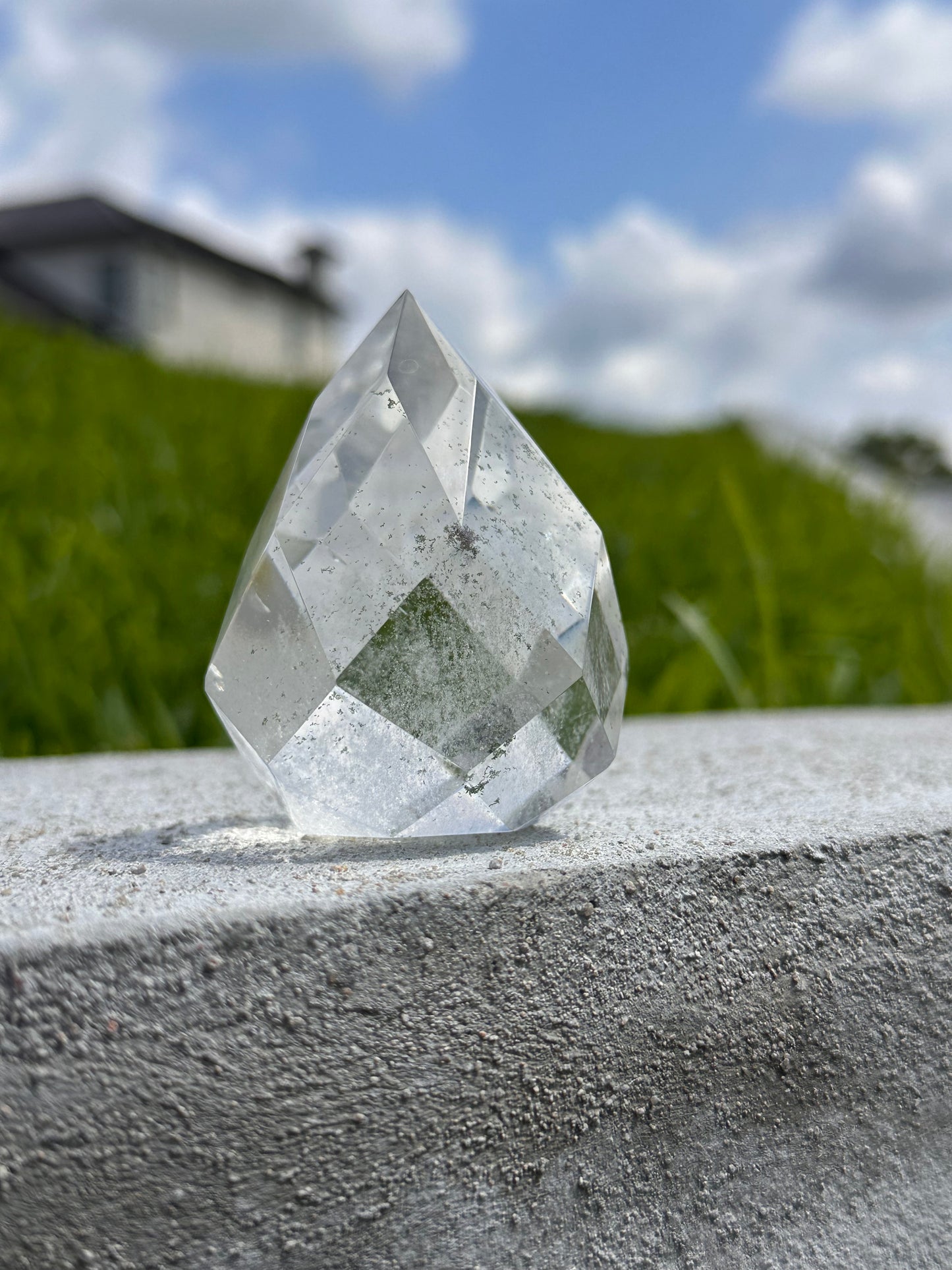 Chlorite Included Faceted Clear Quartz
