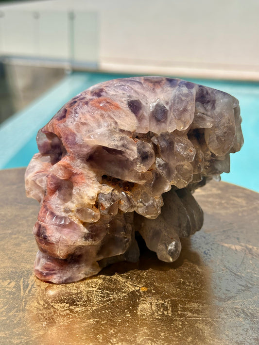 Multiple Pointed Red Hematoid Included Amethyst Skull