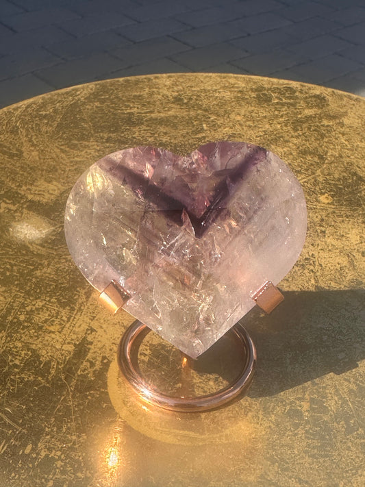 Quartz Heart with Amethyst Phantoms and Rainbows