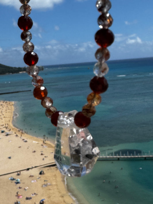 TMB Katlang Topaz Hessonite Garnet Rutilated Quartz Necklace .925 Metallic Clasp