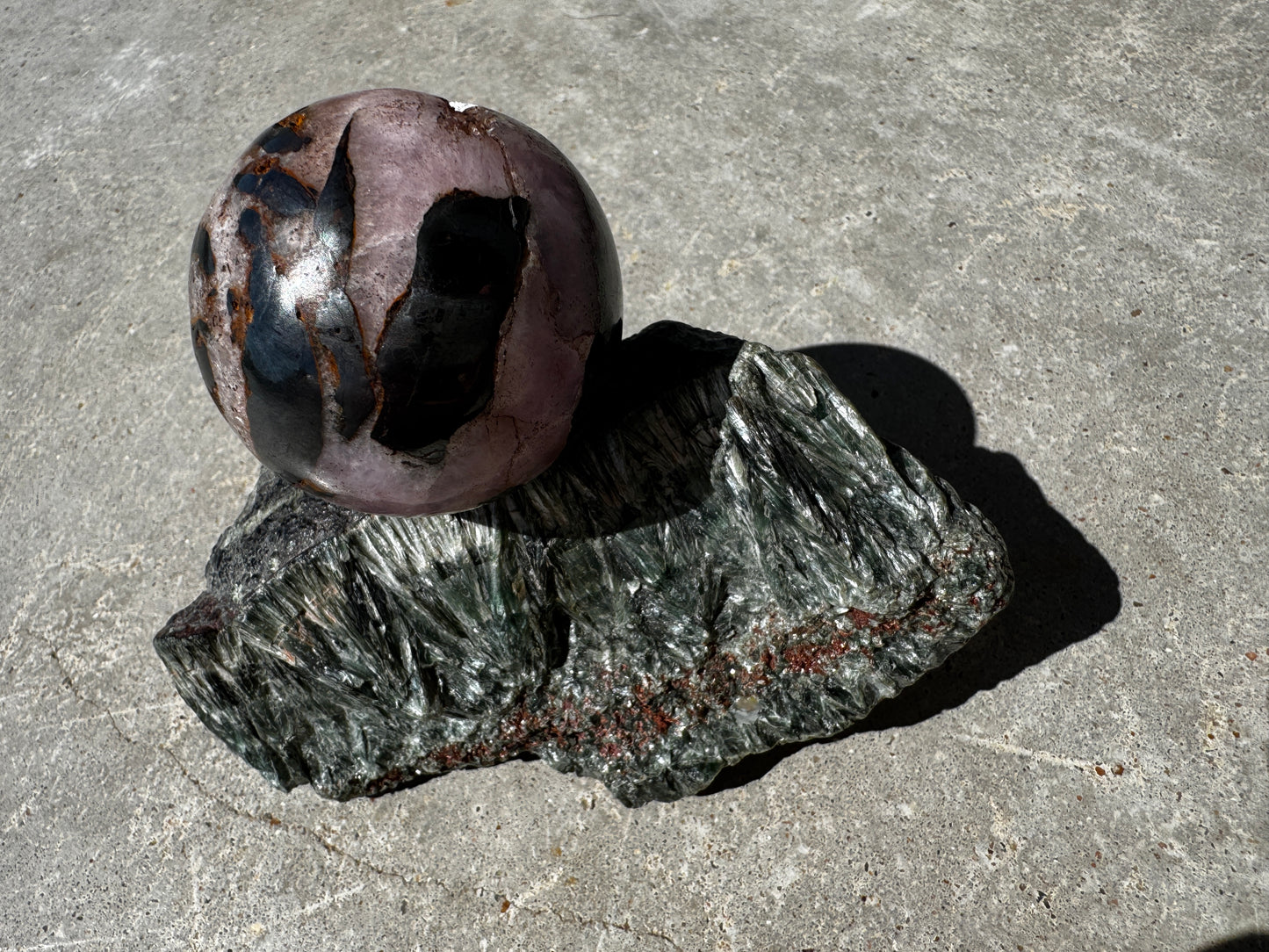 Pink Aragonite & Magnetite Crystal Sphere for the serious crystal collectors 259 Grams