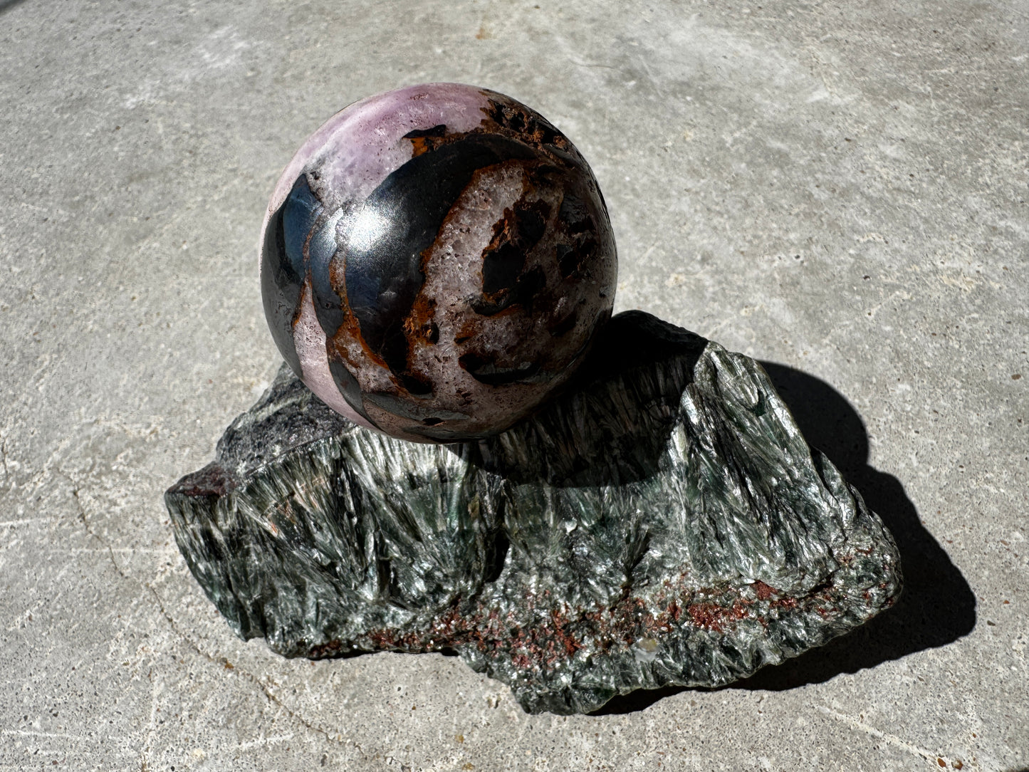 Pink Aragonite & Magnetite Crystal Sphere for the serious crystal collectors 259 Grams