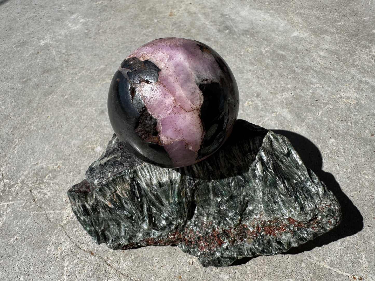 Pink Aragonite & Magnetite Crystal Sphere for the serious crystal collectors 259 Grams