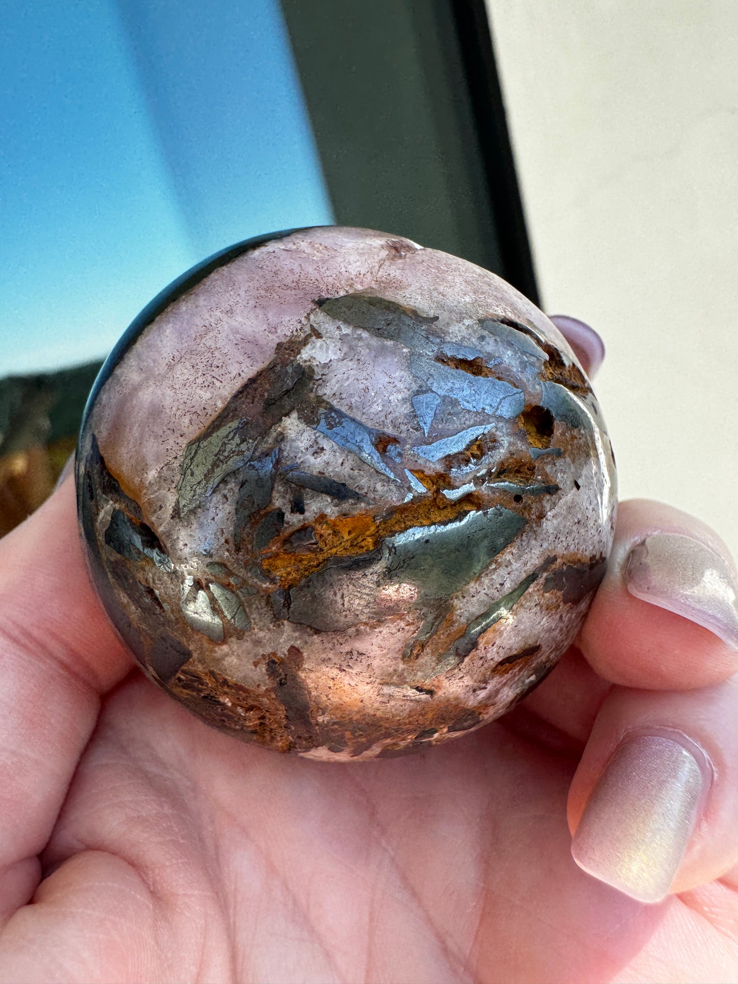 Pink Aragonite & Magnetite Crystal Sphere for the serious crystal collectors 259 Grams